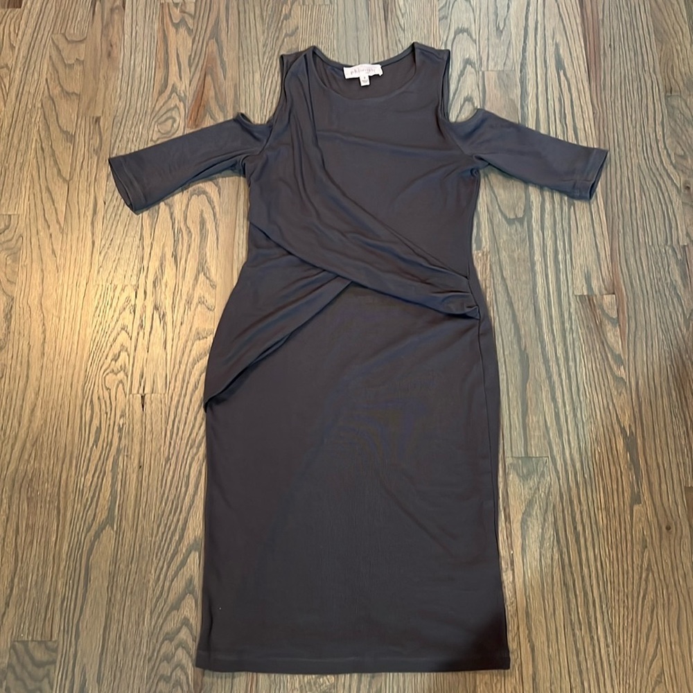 Cold shoulder drape front mini dress